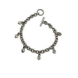 Sterling Silver Charm Bracelet 7.25" Chain With Small Hearts Dangles